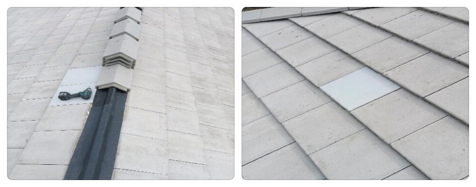 ซ่อมหลังคาเฉพาะจุด เปลี่ยนครอบสันระบบแห้ง Dry Tech และเปลี่ยนกระเบื้องแตก